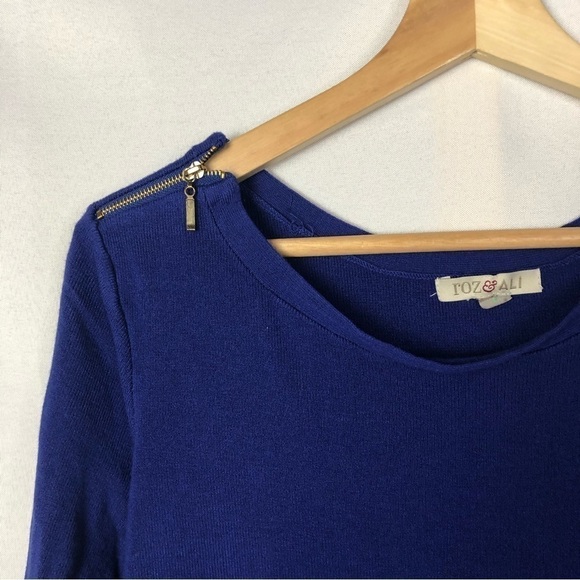 Roz & Ali Blue Zip Shoulder Long Sleeve Knit Blouse S - Picture 3 of 3